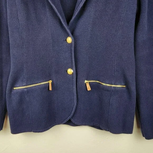 LRL Lauren Ralph Lauren Navy Blue Cotton Knit Sweater Blazer sz PM - Picture 5 of 10